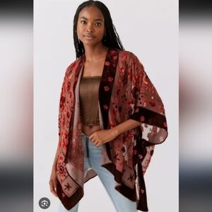 Urban Outfitters Cyra Velvet Ruana Brown Burnout Velvet Kimono O/S EUC